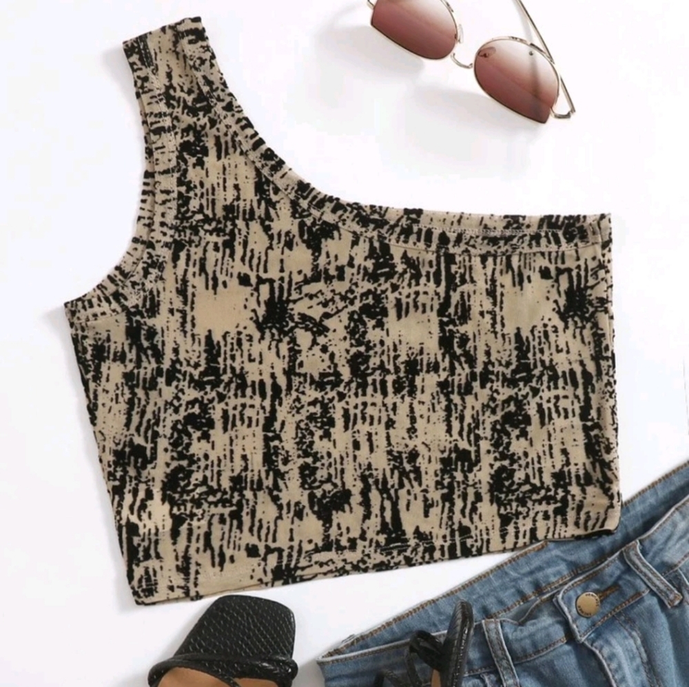 🍉5 for $25* One Shoulder Flock Mesh Crop Top